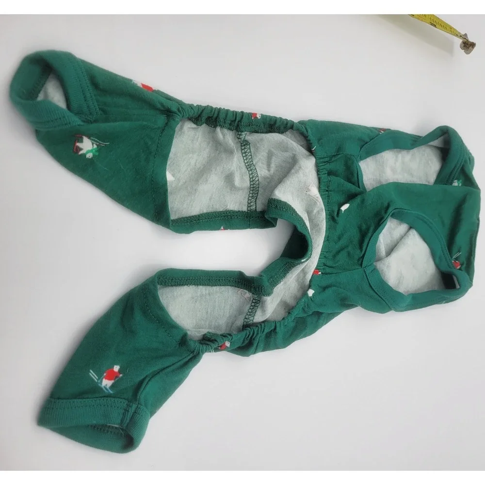 Green Dog Pajamas Small Skiing Polar Bear Winter Holiday Cotton Pet apparel